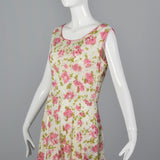 1930s Floral Cotton Slip On Dress with Rhinestone Detail