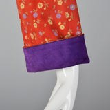 1970s Mario Valentino Suede Leather Two Piece Set with Silk Screen Floral Print