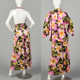 Large 1970s Vanity Fair Palazzo Jumpsuit Lightweight Sexy Loungewear with Floral Jacket