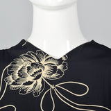 1940s Navy Rayon Dress with Black Taffeta Peplum