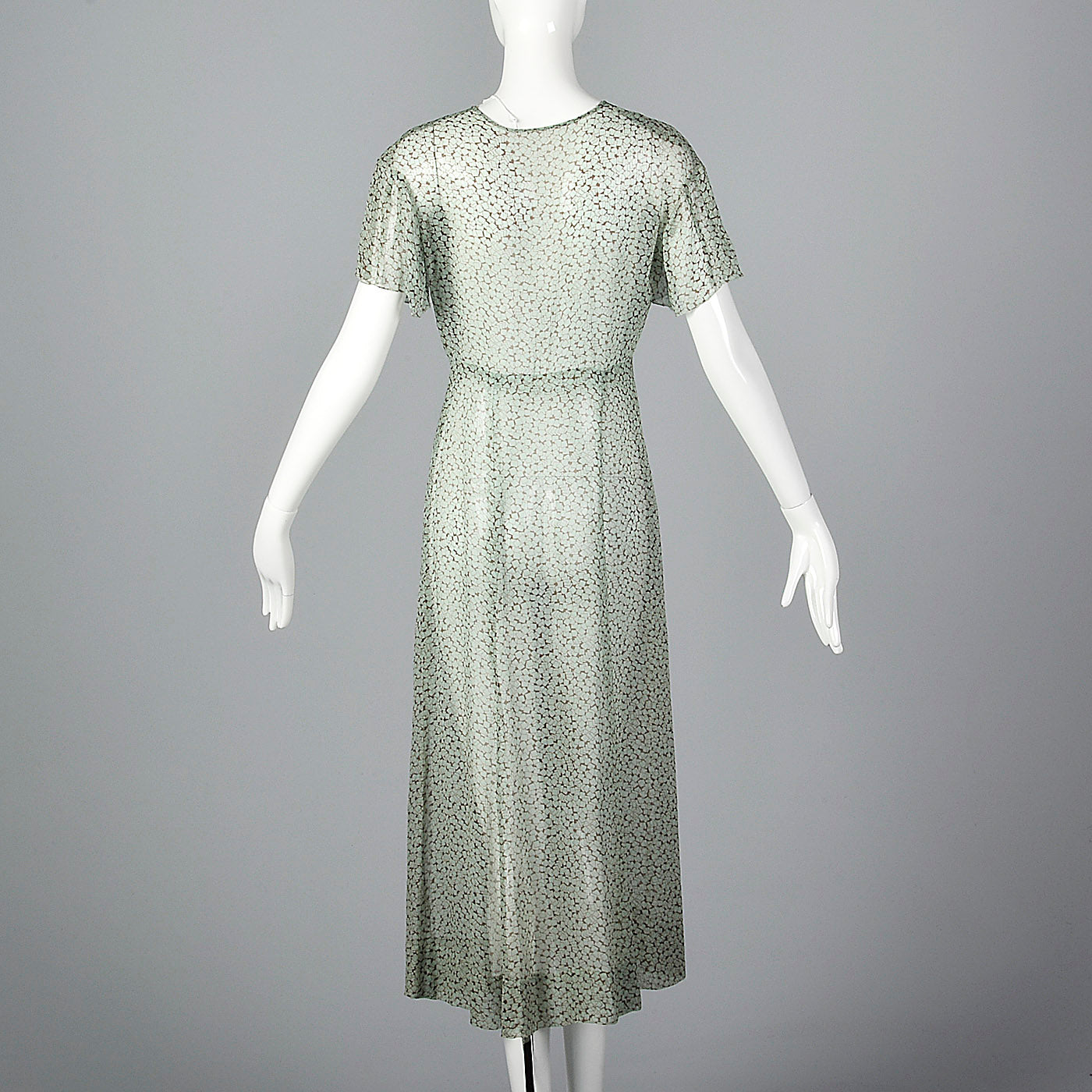 1930s Sheer Blue Silk Dress with Geometric Print