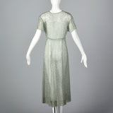 1930s Sheer Blue Silk Dress with Geometric Print