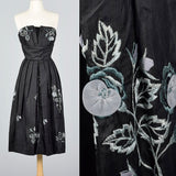 1950s Strapless Silk Dress with Hidden Front Panel