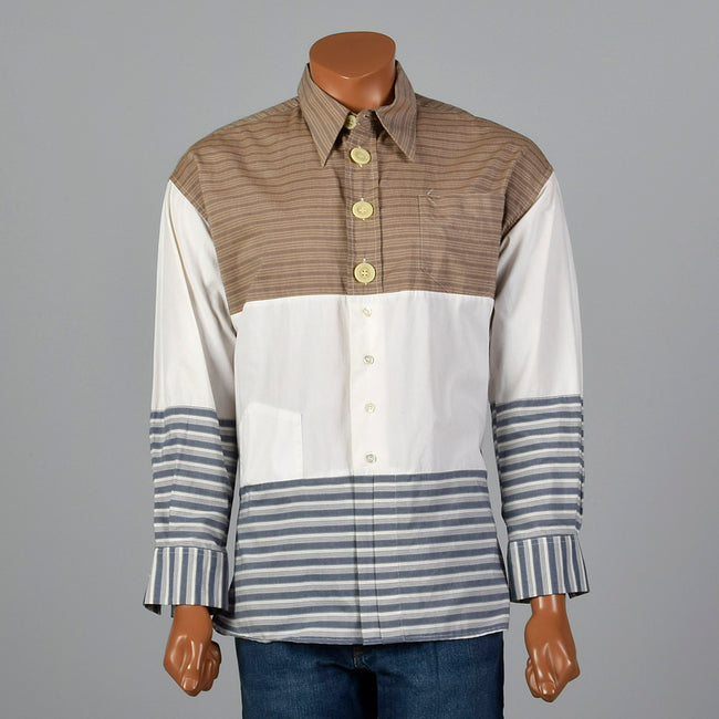 2000s Dolce & Gabbana Brown and Blue Color Blocked Shirt