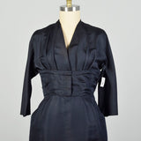 Large 1950s Bonwit Teller Dark Navy Blue Silk Cocktail Dress