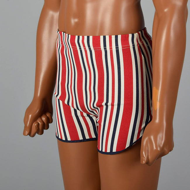 1960s Mens Swim Trunks in Red White & Blue