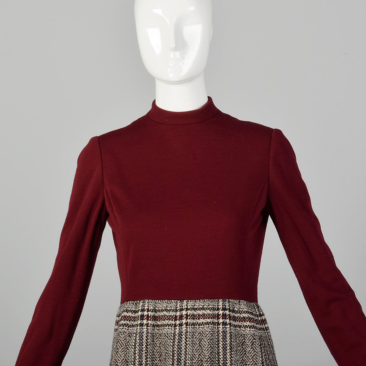 Small 1960s George Halley Tweed Dress Set Knit Bodice Woven Skirt Jacket Autumn Long Sleeve Outfit