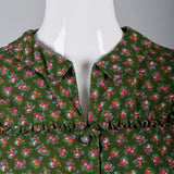 1940s Green Day Dress with Pink Floral Print