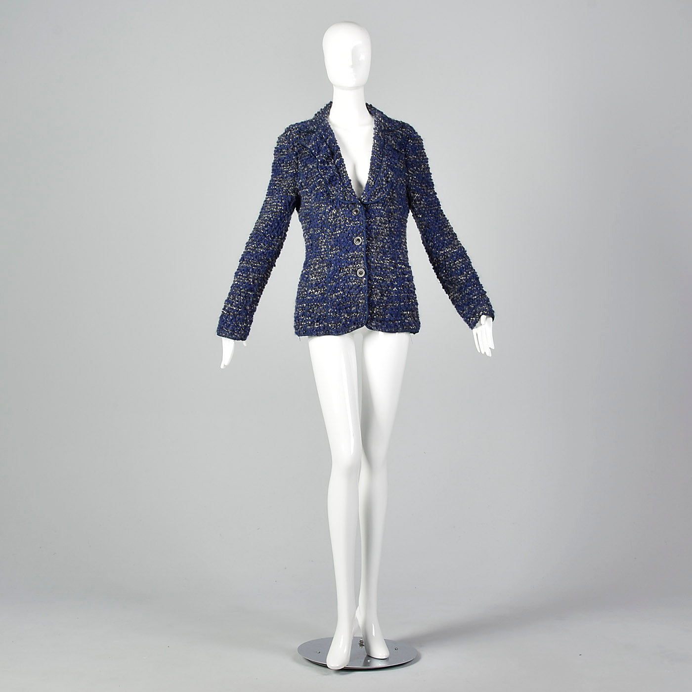 1990s Armani Collezioni Blue Knit Cardigan