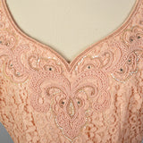 1950s Pink Lace Dress with Beaded Bodice