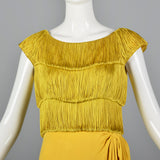1960s Bright Yellow Cocktail Dress with Fringe Bodice