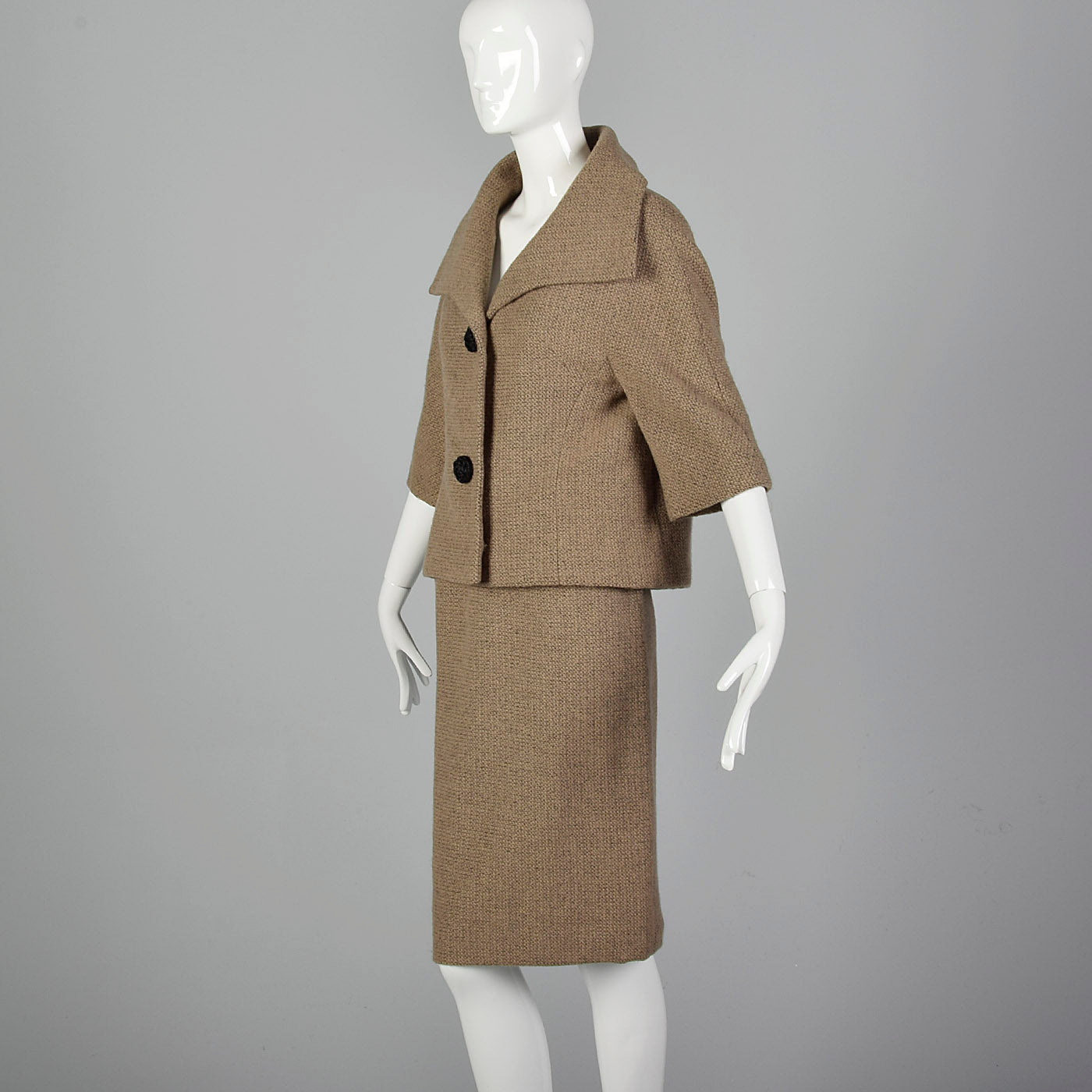 1950s Brown Woven Skirt Suit