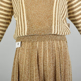 Small 1970s Harold Levine Sweater Ensemble Knit Dolman Sleeve Top Faux Panel Skirt Set
