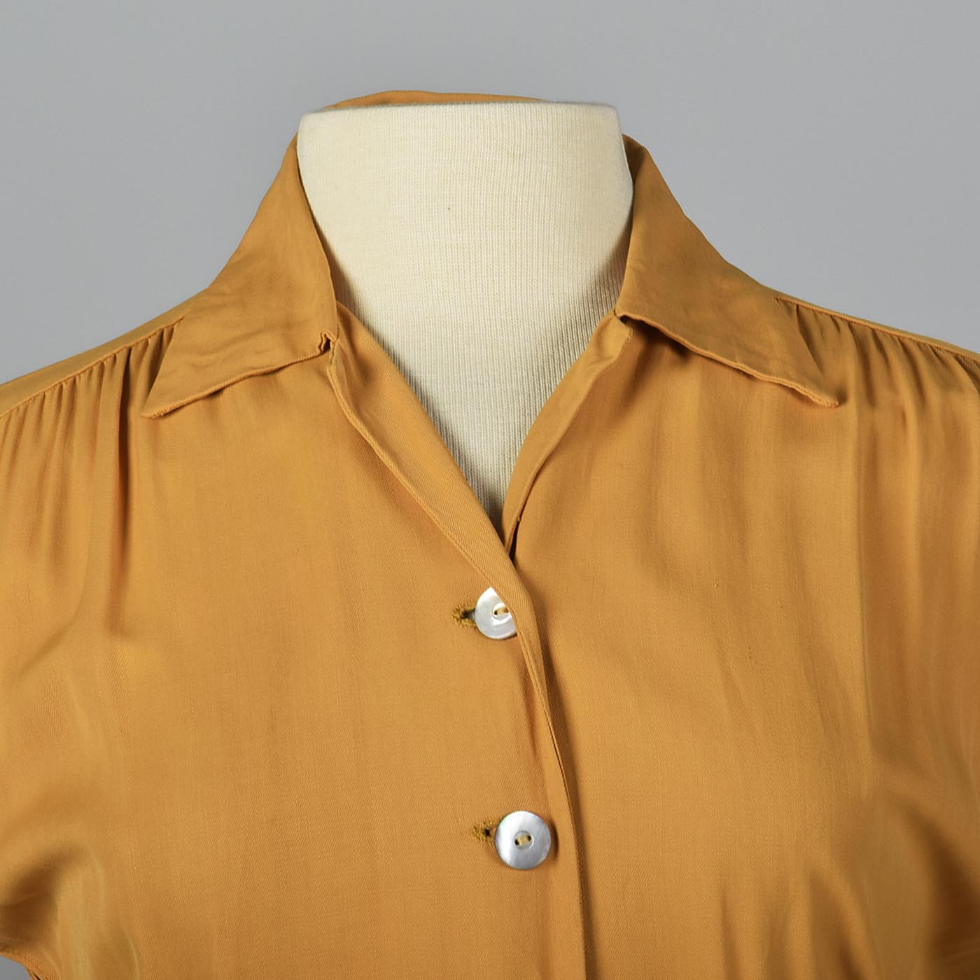 1950s Yellow and Brown Gaberdine Day Dress