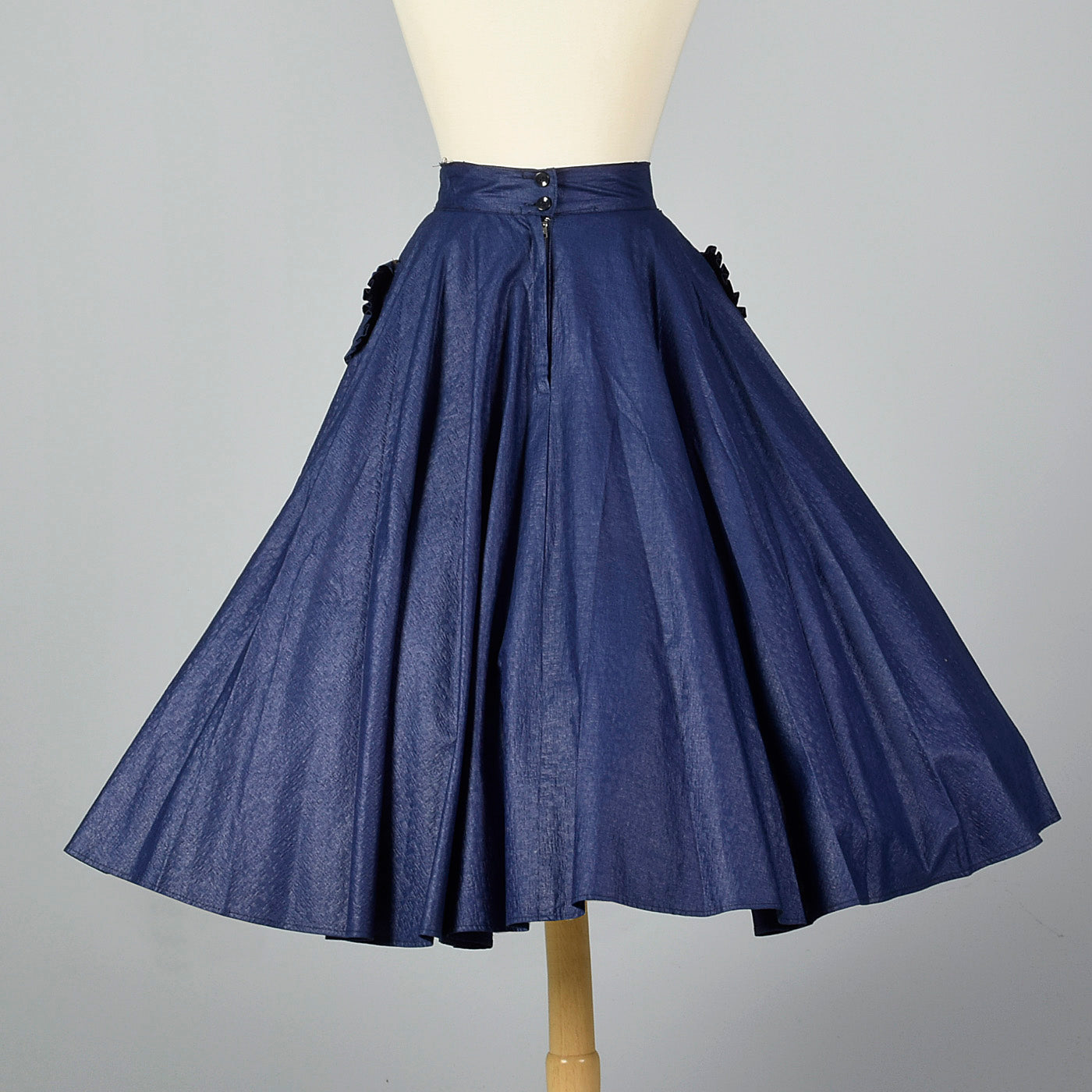 1950s Blue Circle Skirt with Patch Pockets