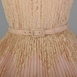 1950s Pink Lace Pleated Wedding Dress