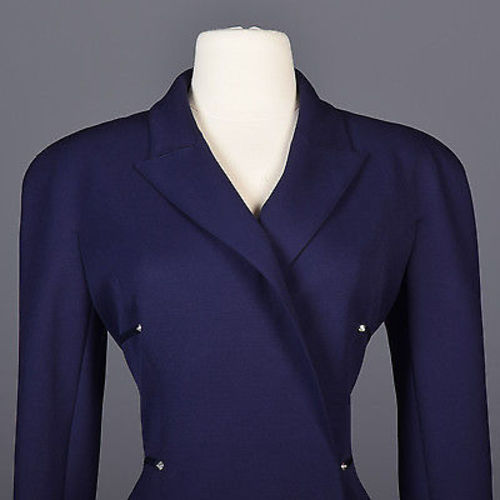 1980s Claude Montana Femme Fatale Hourglass Skirt Suit in Navy Blue