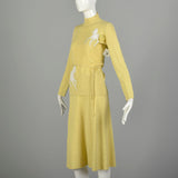 Small 1970s Novelty Horse Knit Outfit Long Sleeve Yellow Top Skirt Separates