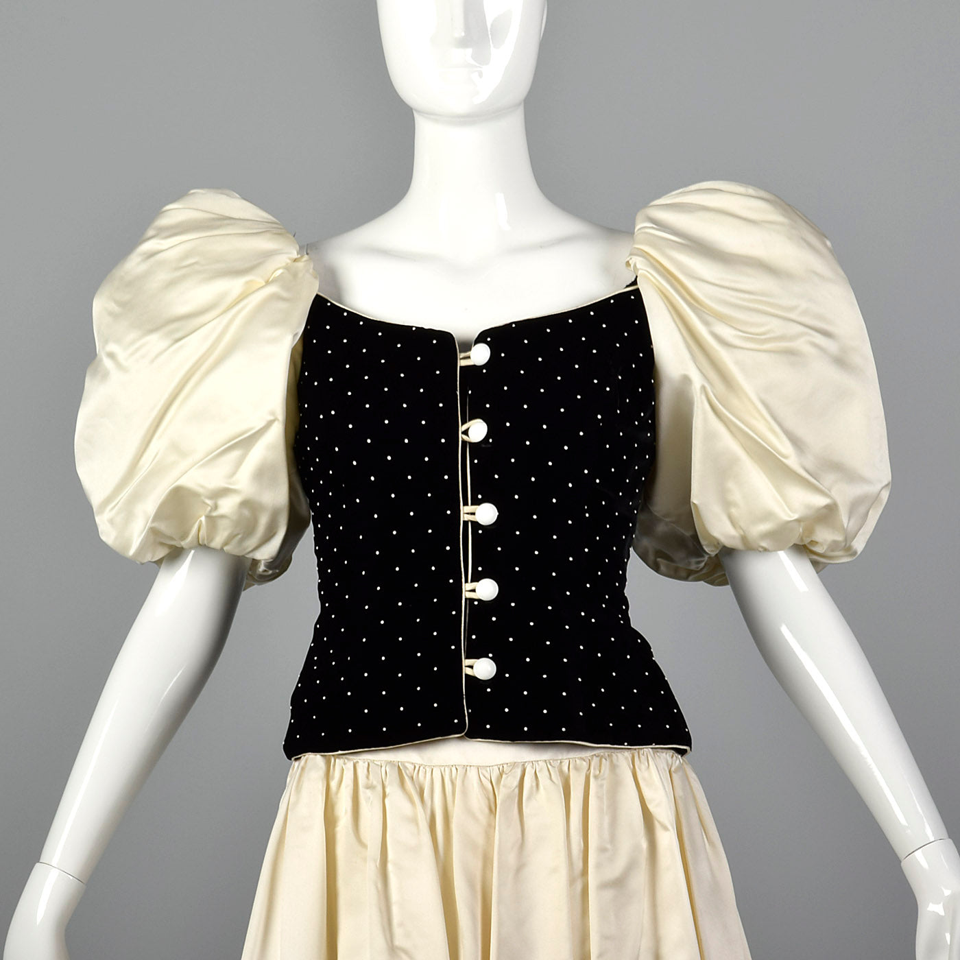 Small Patricia Rhodes 1980s Black Bodice Cream Skirt Dress Set