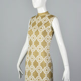 Incredible 1960s Balmain Les Tricots Geometric Gold Knit Maxi Dress