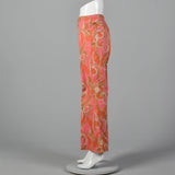 1970s Wrangler Pink and Orange Abstract Print Bellbottoms