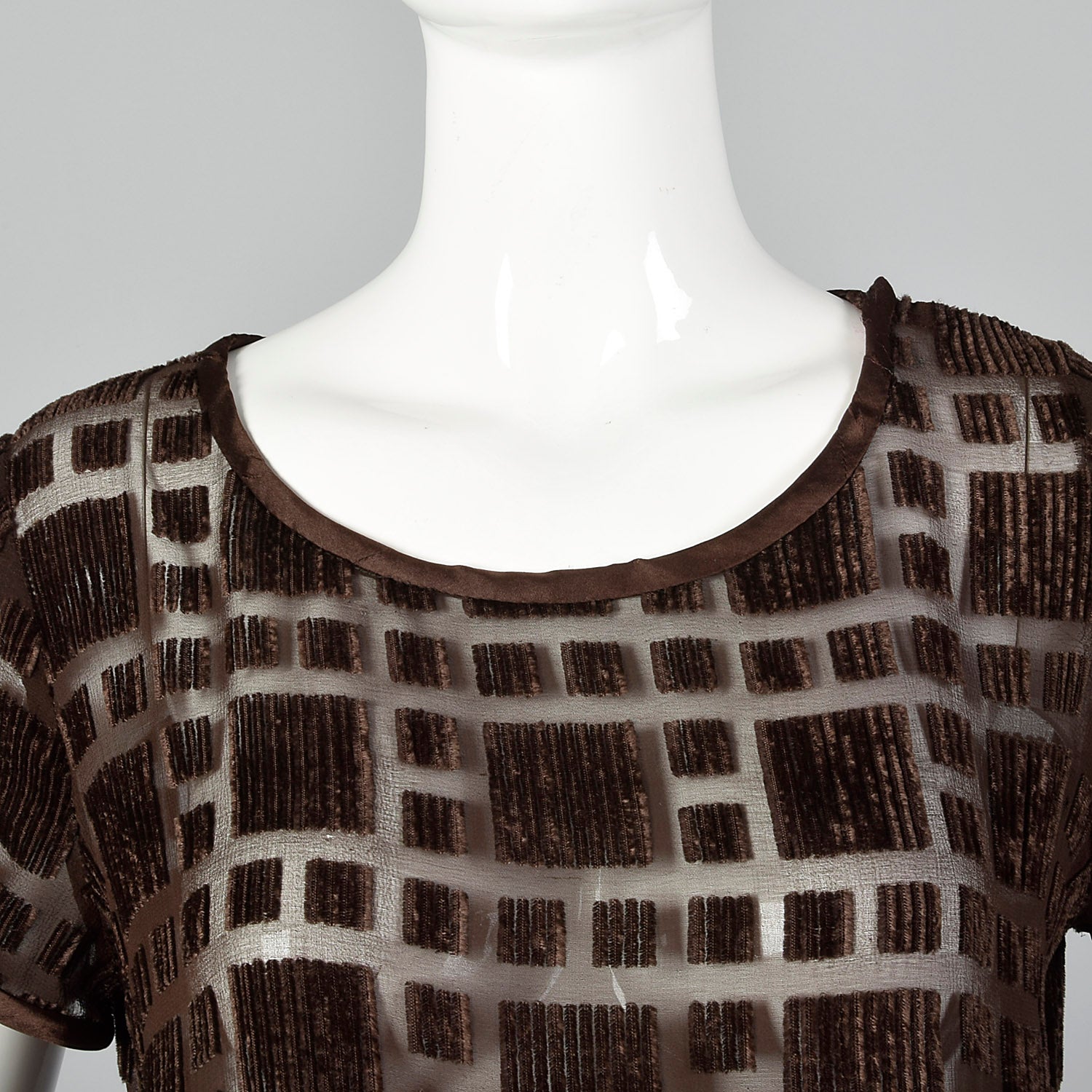 XS 1920s Sheer Brown Silk Devore Dress