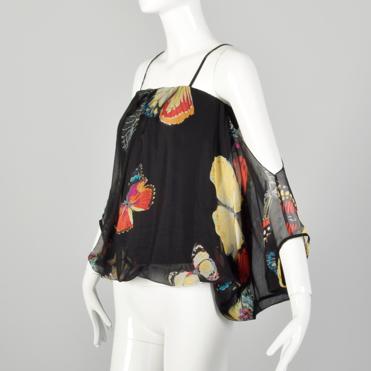 XXS Alberto Makali Silk Cold Shoulder Top with Butterfly Print