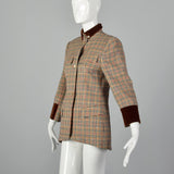 Small Umberto Ginocchietti 1970s Plaid Jacket with Velvet Trim