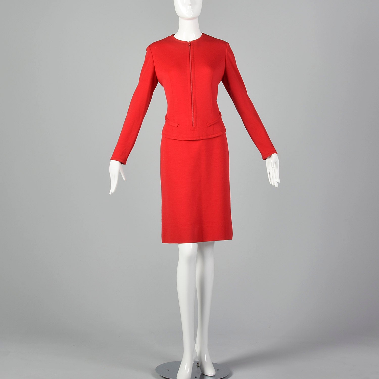 Small Bill Blass 1970s Red Wool Zip Front Dress