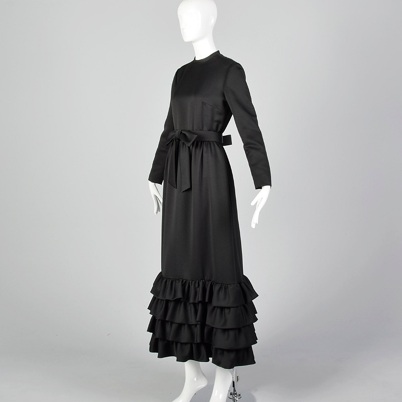 1970s Georgette Trilere Black Evening Dress