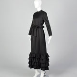 1970s Georgette Trilere Black Evening Dress