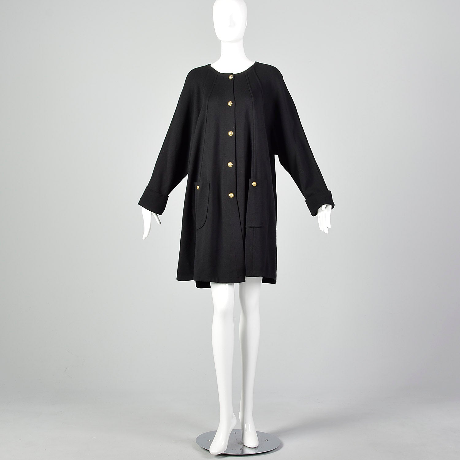 Arlette Nastat Black Oversized 1980s Knit Cardigan Dress