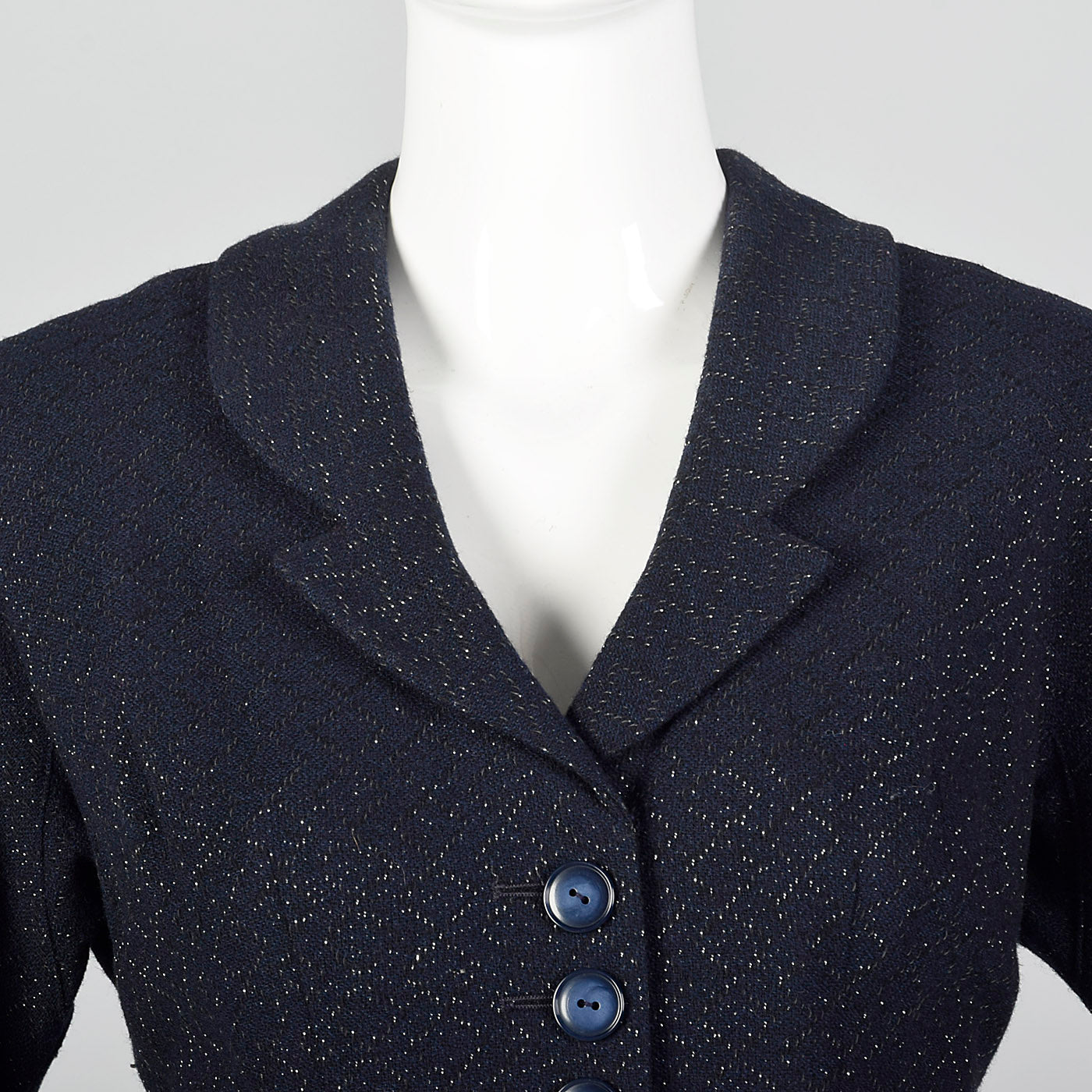 1950s Navy Blue Dress with Silver Glitter Textile