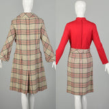 Medium 1960s Plaid Dress and Winter Coat Ensemble Long Sleeve Tweed Outfit