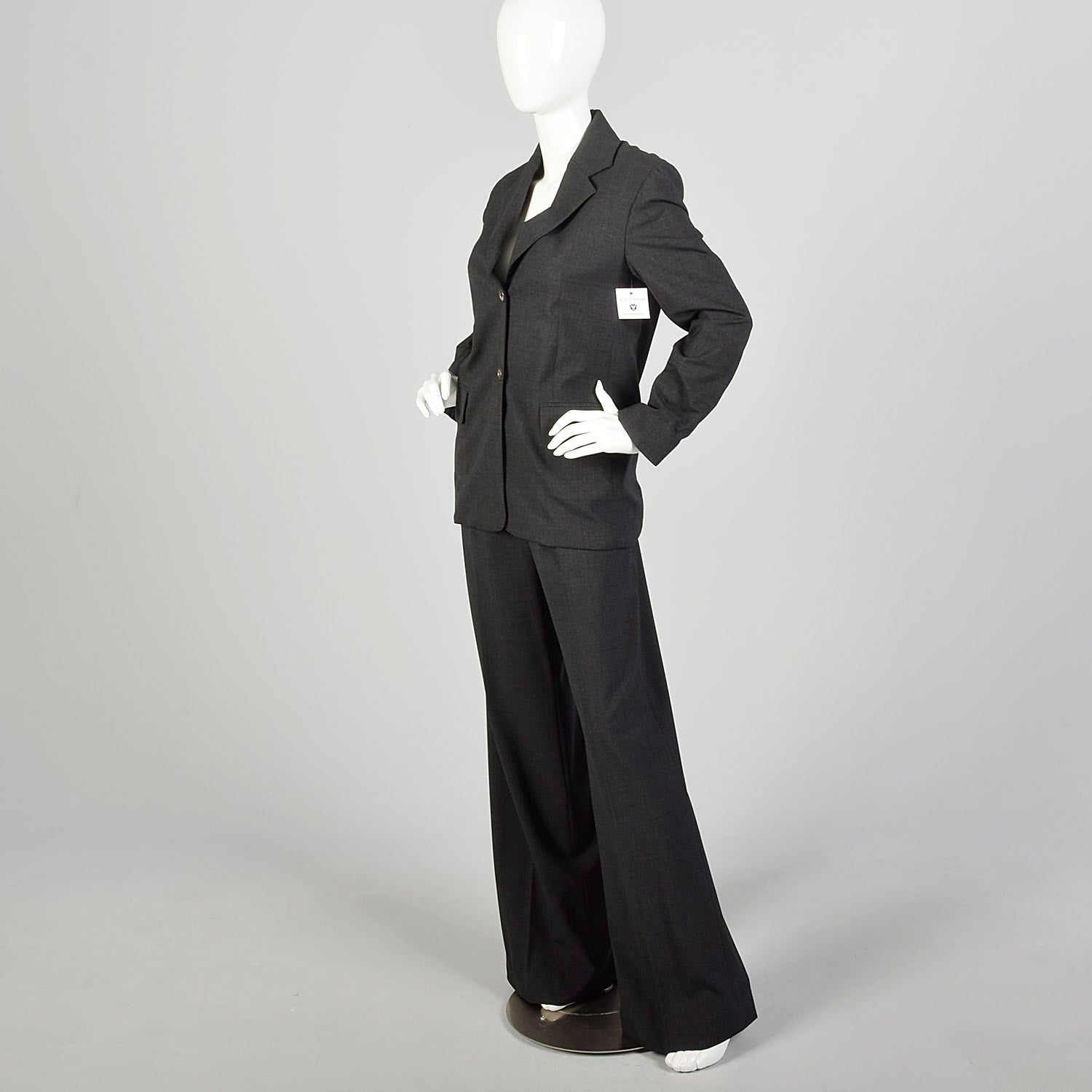 Small 1990s Celine Pant Suit Charcoal Gray Business Wear To Work Extra Long Pants