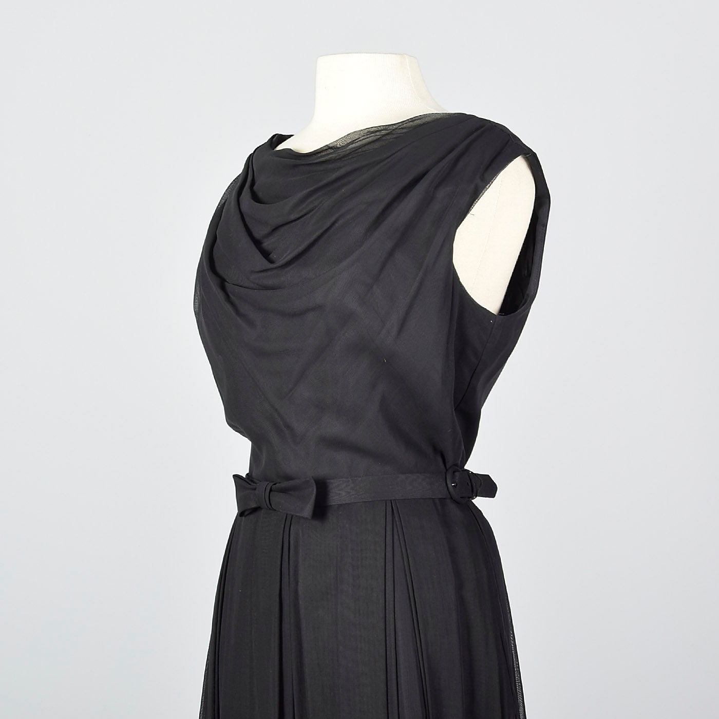 1950s Classic Little Black Dress with Draped Neckline