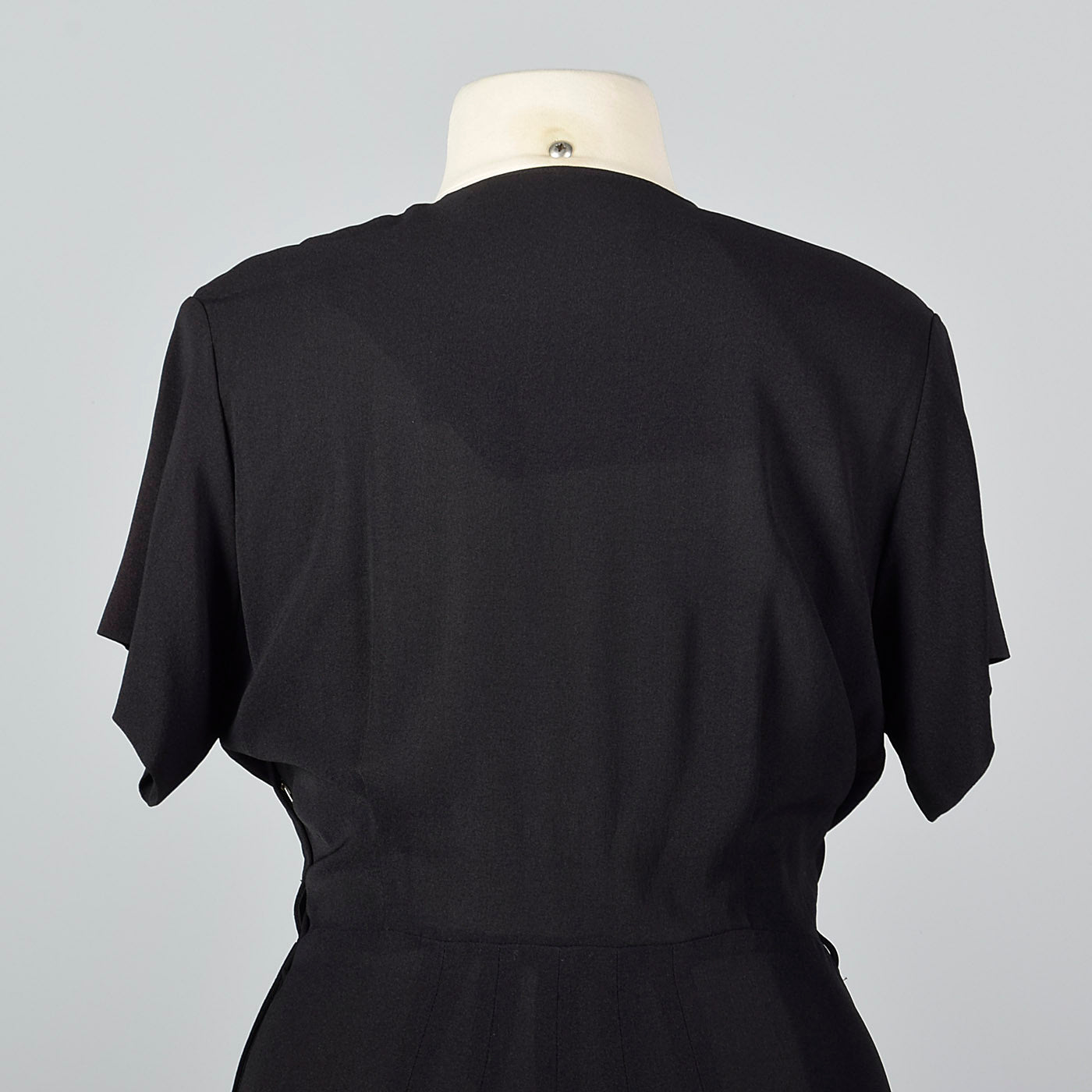 1950s Black Rayon Dress with Velvet Trim