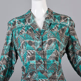1940s Aqua Blue and Taupe Rayon Dress