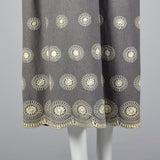 1970s Saks Fifth Avenue Gray Wool Dress with Embroidery