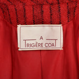 Medium 1980s Pauline Trigere Coat Red Mohair Black Stripes Winter Maxi Scarf Collar