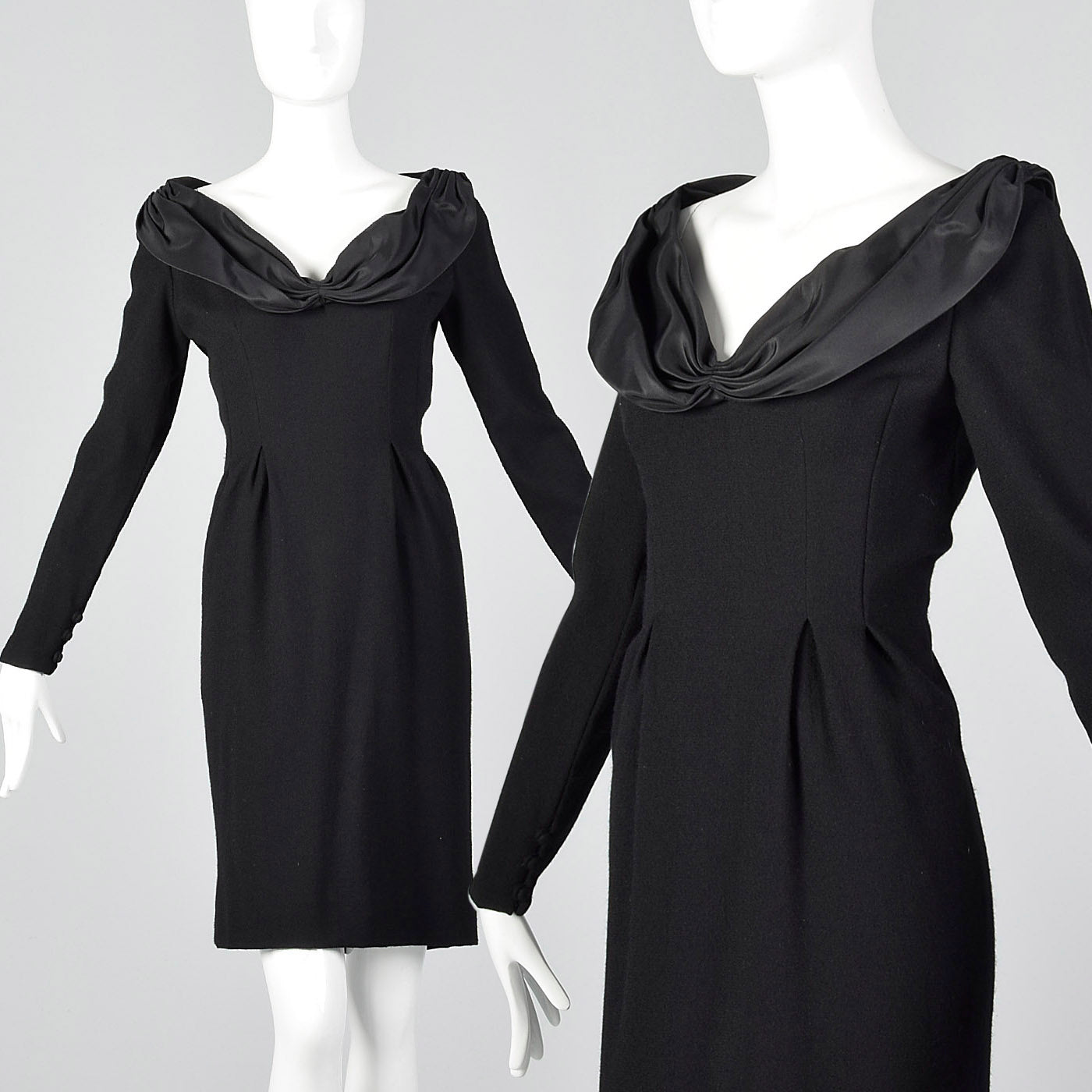 1980s Bill Blass Black Wool Pencil Dress