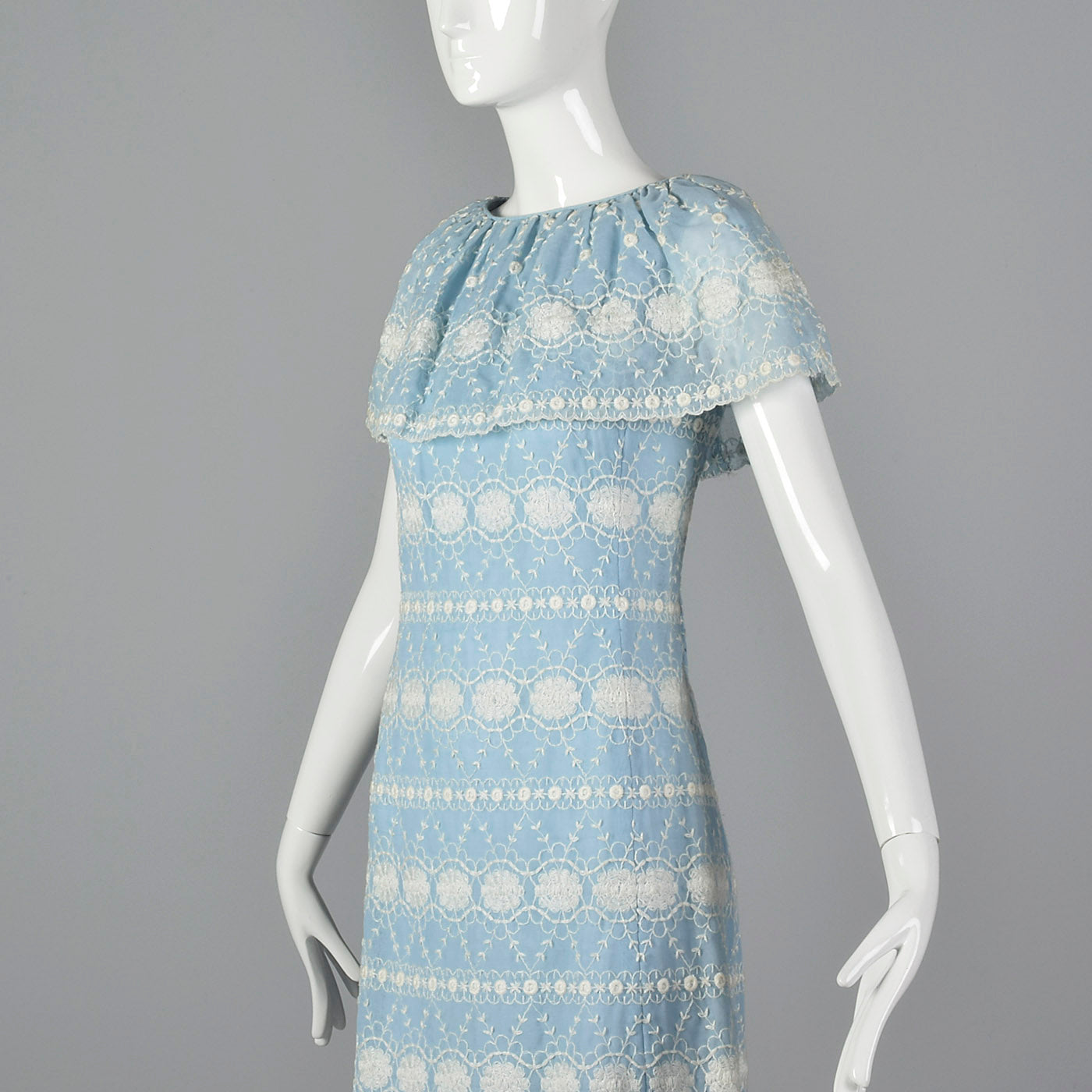 1960s Baby Blue Dress with White Embroidery