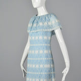 1960s Baby Blue Dress with White Embroidery