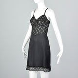 1950s Black Full Slip with Shaped Cups and Lace Bodice