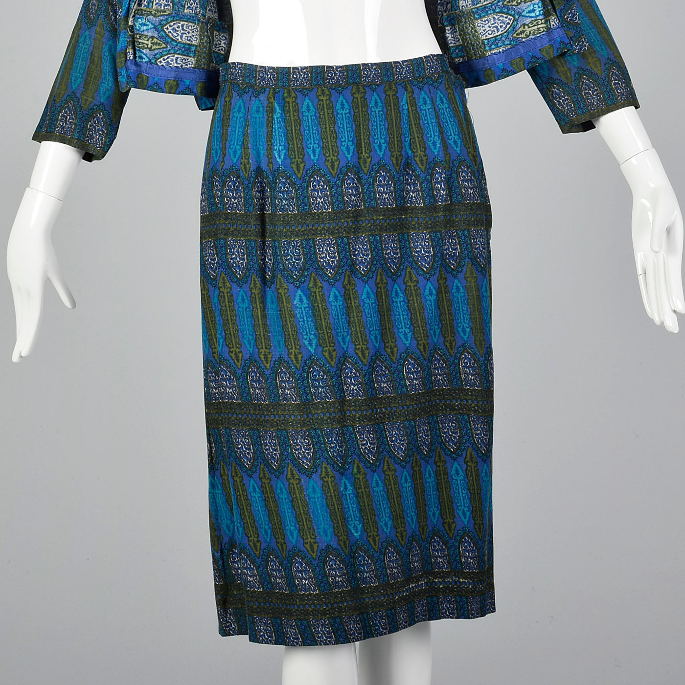 1960s Blue Printed Jacket with Matching Skirt