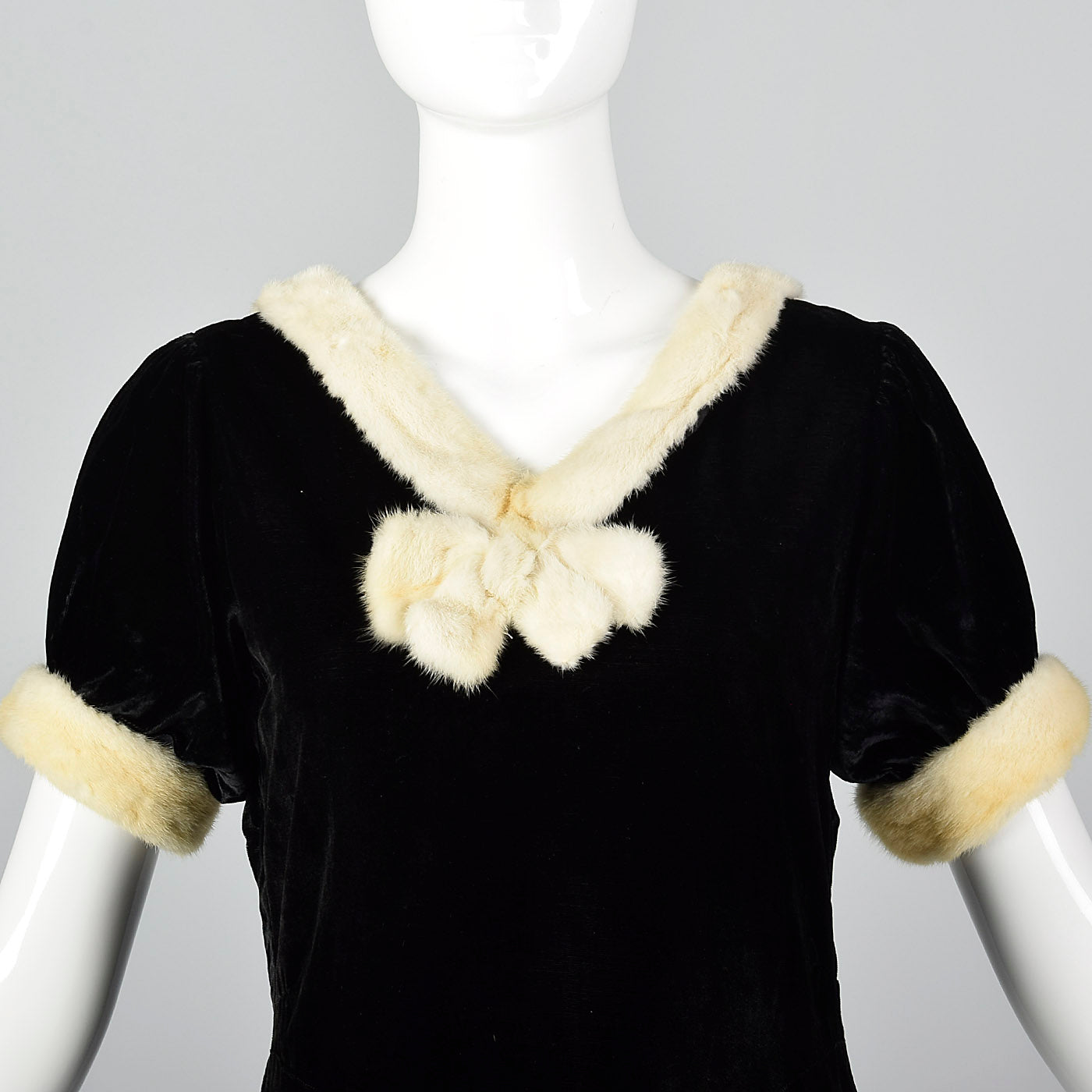 1930s Black Velvet Dress with Fur Collar