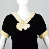 1930s Black Velvet Dress with Fur Collar