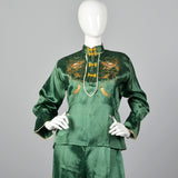 Large 1940s Green Embroidered Lounge Set