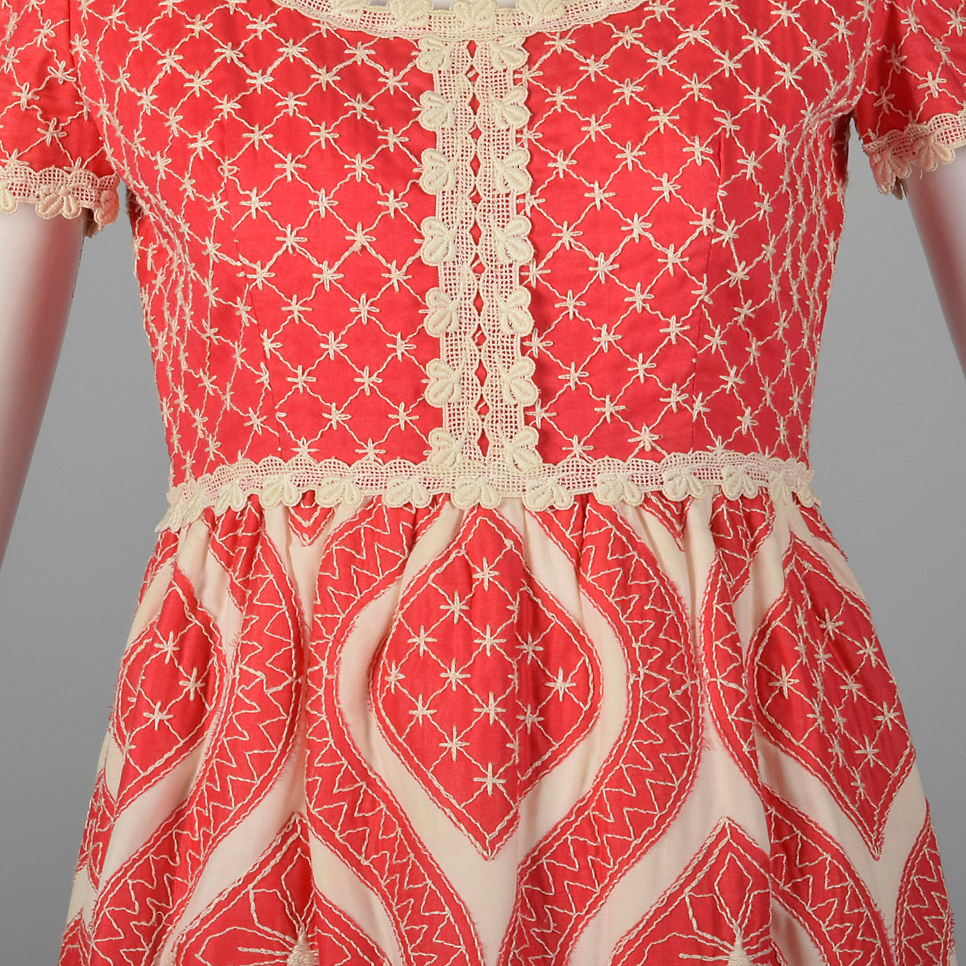 1970s Quilted Maxi Dress in Coral