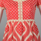 1970s Quilted Maxi Dress in Coral